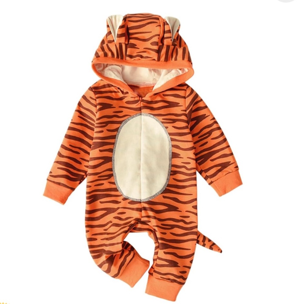 NEW Infant Baby  6-12M Tiger Halloween Costume One Piece Zip Hoodie Jumpsuit